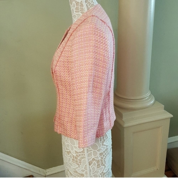 VINTAGE SAG HARBOR Pink Tweed Fully Lined Cropped Blazer Jacket - Picture 4 of 8